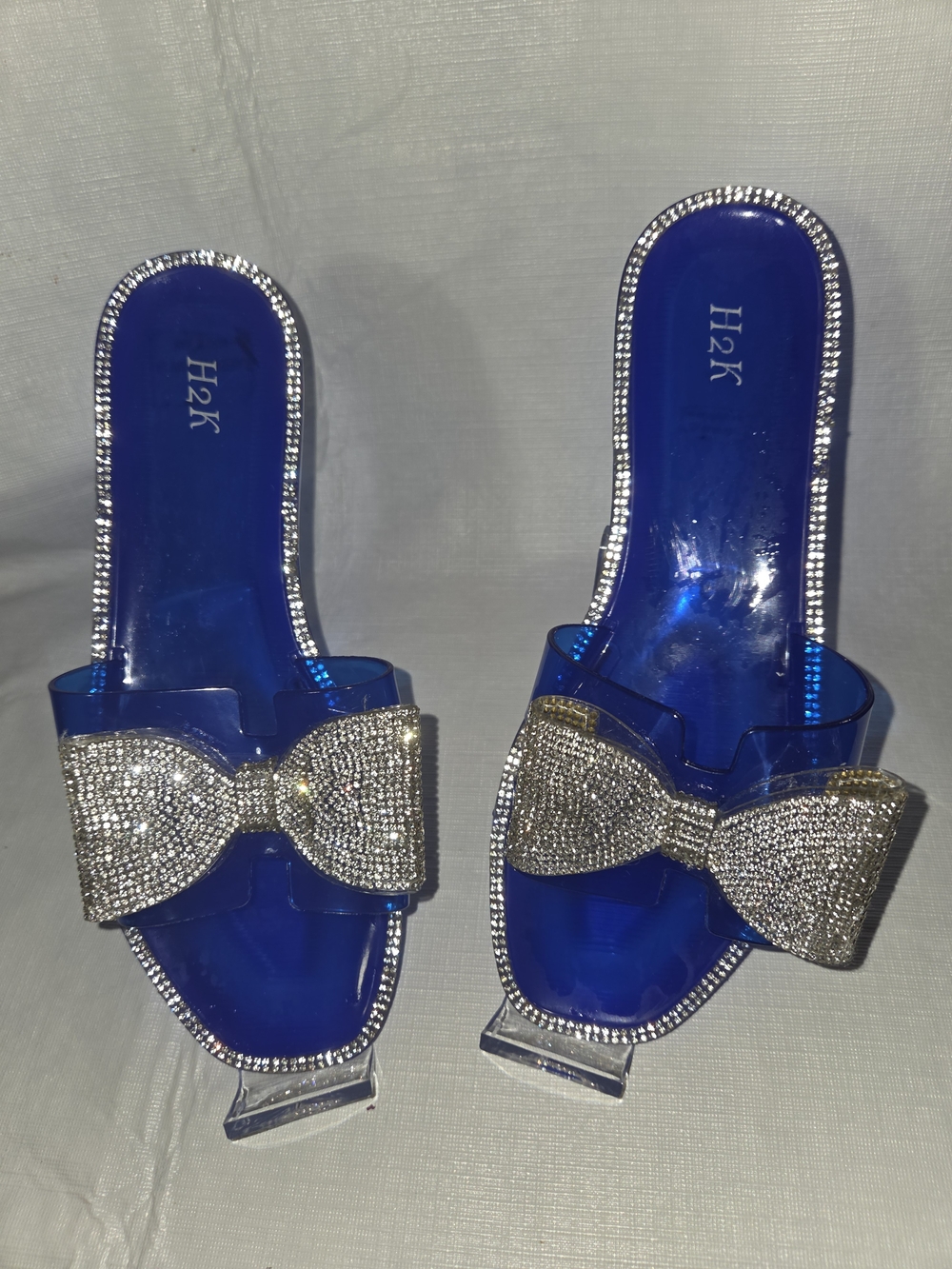 H2K Blue Crystal Bow Slide Sandals